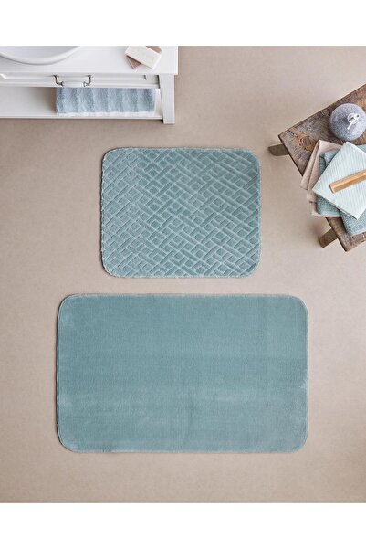 English Home Gridline Kaydırmaz Banyo Paspası Seti Hardal 60x80+40x60 Koyu Yeşil