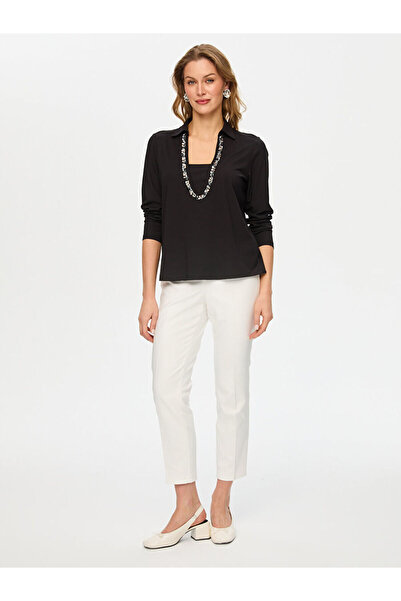 Faik Sönmez Yakası Payet Ve Taş Detaylı V Yaka Uzun Kollu T-Shırt S26TSH055