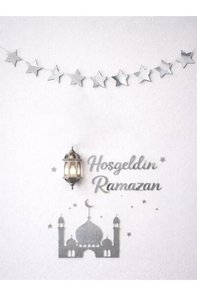 Parti Adresi Hoşgeldin Ramazan Duvar Dekoru Yıldız Sarkıt Süs Gümüş 5 m