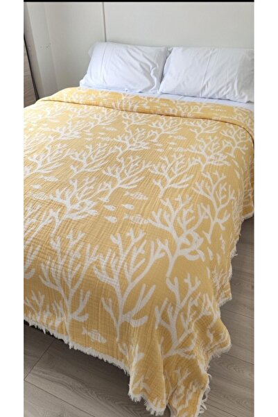 Mulberry Coral Pattern 4 Layer Muslin Pique Bedspread King Size 240X260 cm