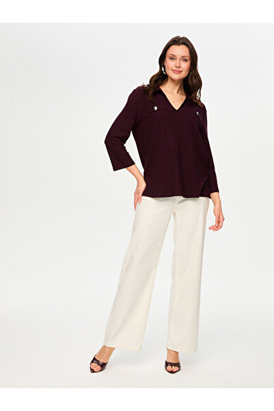 Faik Sönmez Kontrast Cep Detaylı 3/4 Kol Örme Bluz S26BLZ020