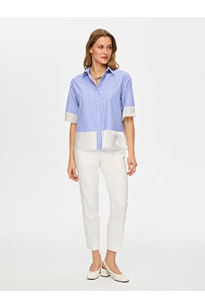 Faik Sönmez Organze Garnili Çizgili Poplin Gömlek S26GML031