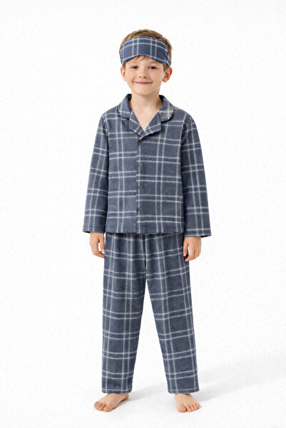 Beka Kids Erkek Çocuk Önden Düğmeli Kareli Pijama Takımı - Göz Bantlı