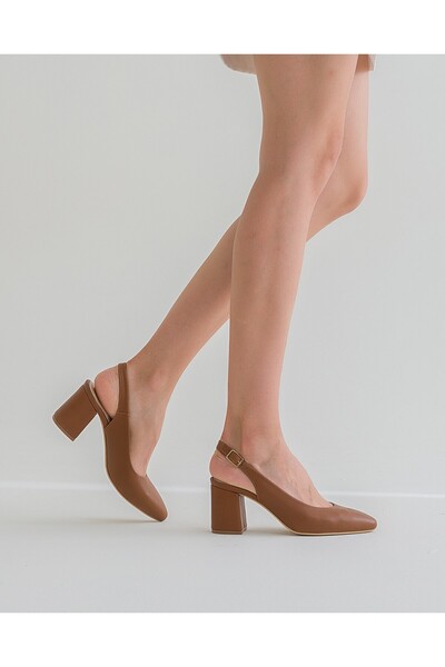 GNS Shoes Apri̇ Genuine Leather Tan Skin Women's Heeled Shoes