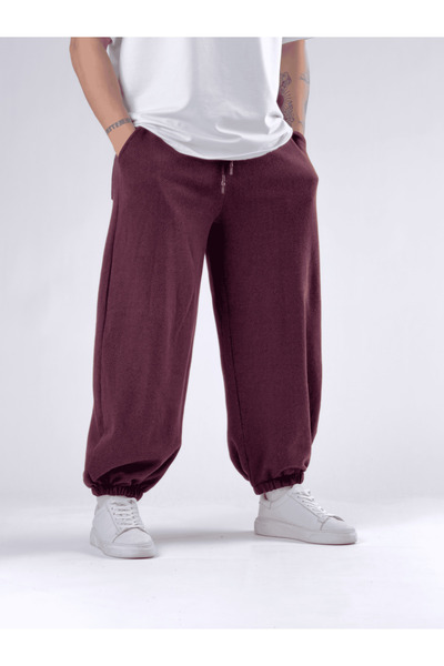 COCOPELLI Fishbone Patterned Burgundy Men's Baggy Trousers Coc2776
