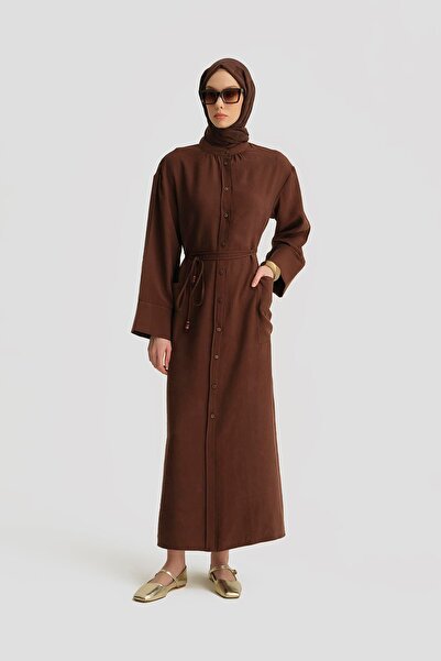 Armine Modal Bağlama Detaylı Elbise Kahve