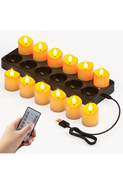 Ymenow Set of 12 rechargeable LED candles with remote control, flame effect, ...