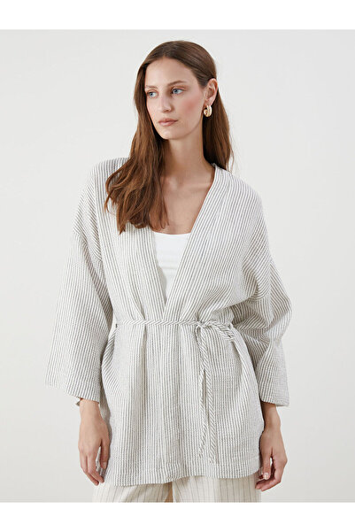 LC Waikiki New season from gulis clothing black shawl collar striped muslin w...