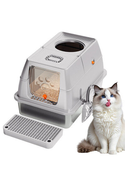 KidLe Stainless Steel Litter Box with High Sided with Litter Scoop Odor Free