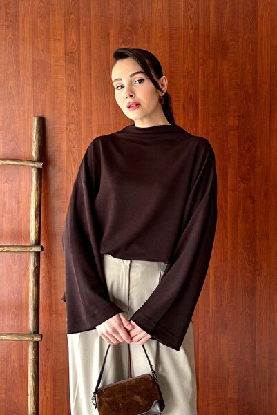 Ceylan Otantik Bitter Brown Stand Collar Blouse