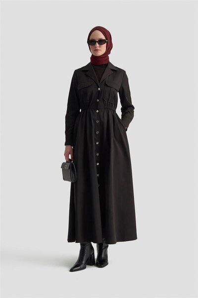 Armine Düğmeli Elbise 25KD1702 Siyah