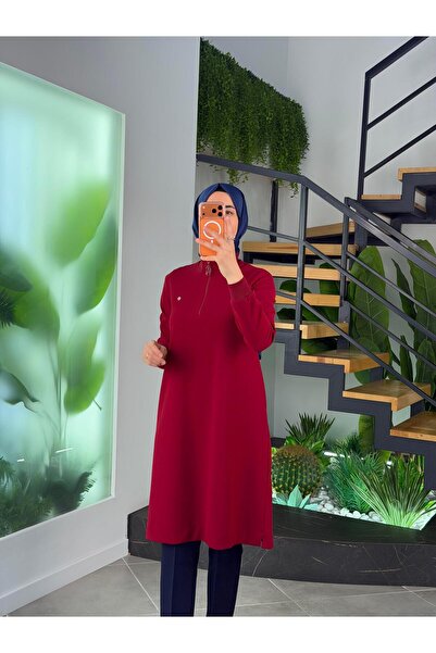 Armine Trend Yarım Fermuarlı Tunik 25KT456 Bordo