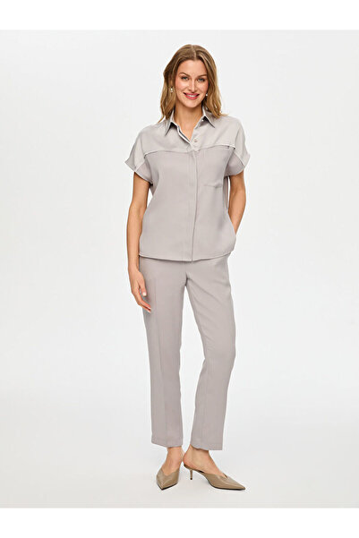Faik Sönmez Saten Garnili Krep Kısa Kol Gömlek S26GML025