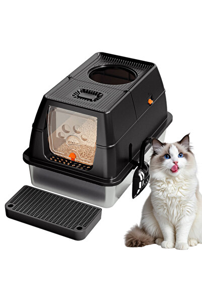 KidLe صندوق فضلات من الفولاذ المقاوم للصدأ بجوانب عالية مع مجرفة للفضلات، خال...