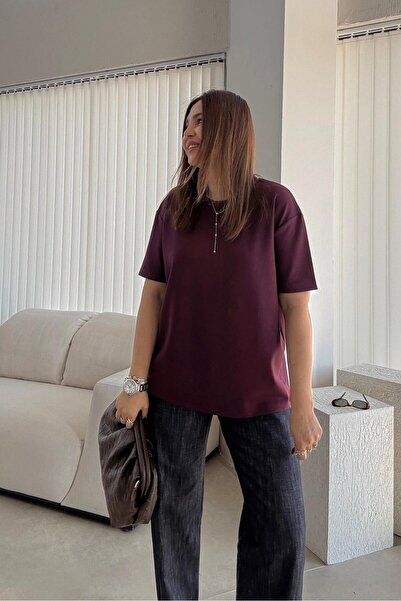 ELVAN TOLON Burgundy Modal Basic T-Shirt