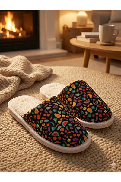 Serena Women's black, fruit Printed , fluffy slippers - comfortable and warm