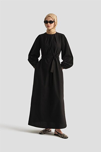 Armine Pile Detaylı Pamuk Elbise 25Y9024 Siyah