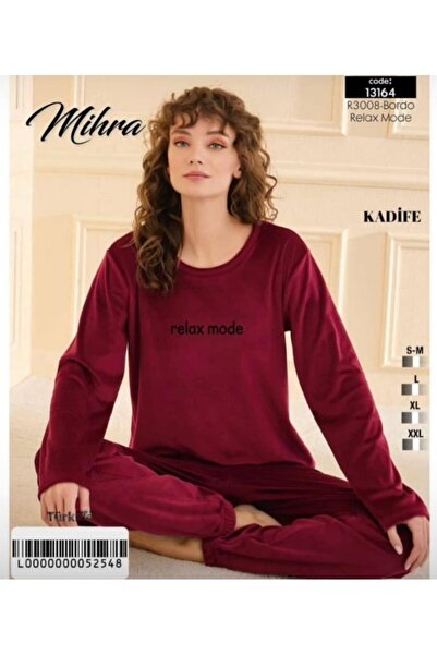 Mihra KADİFE UZUN KOLLU BORDO PİJAMA TAKIMI