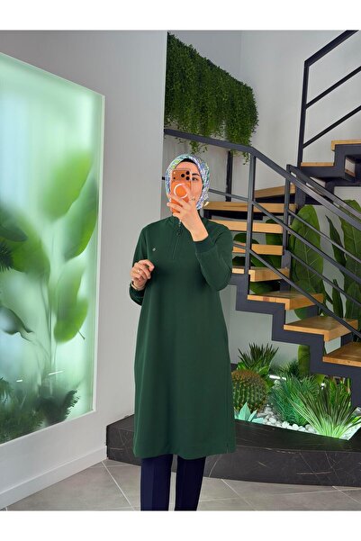 Armine Trend Yarım Fermuarlı Tunik 25KT456 Zümrüt