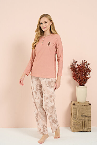 Owersleep Γυναικείο Σετ Πιτζάμες Ίντερλοκ Μπάταλ με Πατιλέτες στο Μπροστινό Μ...