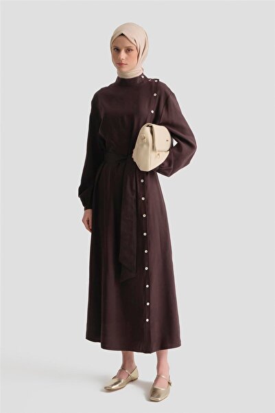Armine Sedefli Modal Elbise Acı Kahve