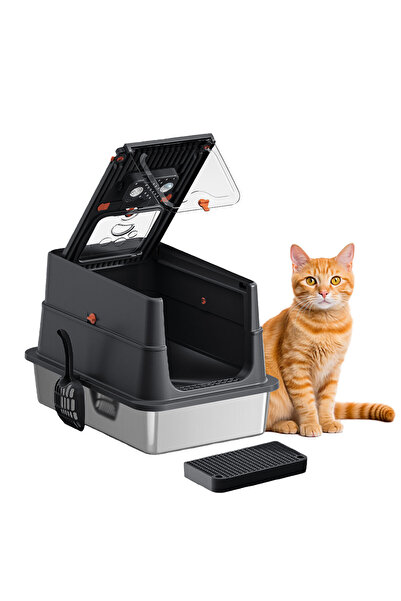 KidLe صندوق فضلات القطط من الفولاذ المقاوم للصدأ مع غطاء وجوانب عالية، صندوق ...