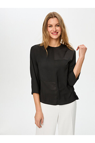 Faik Sönmez Saten Garnili 3/4 Kol Yuvarlak Yaka Şık Bluz S26BLZ040