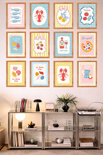 UNT 12-Frame Look Kitchen |   Modern |   Retro Wall Poster Painting Set – 15X...