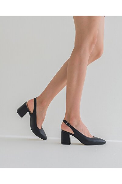 GNS Shoes Apri̇ Genuine Leather Black Skin Women's Heeled Shoes