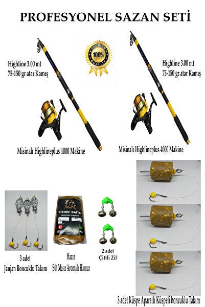 sr sazanrig Profesyonel 2'li Sazan Olta Takımı 2 Adet Kamış 2 Adet Makine Saz...