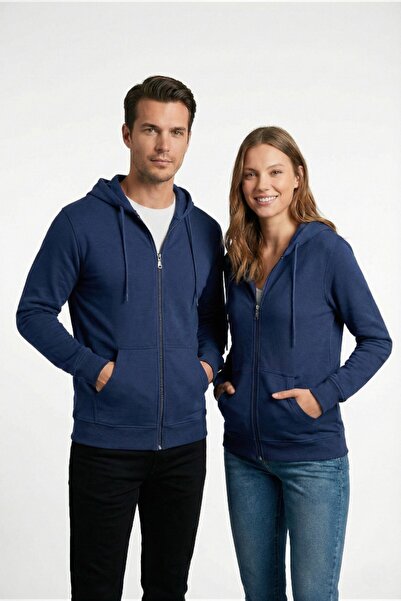 Miss Dünya Lissa Unisex 100% Cotton Hooded Zippered Basic Cardigan