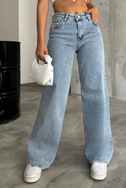 Swana Pantaloni Palazzo din denim pentru femei - Albastru