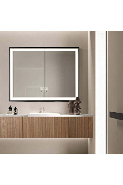 RFAN Oglindă LED 80×60 cm cu ramă neagră, senzor de mișcare, reglabilă intens...