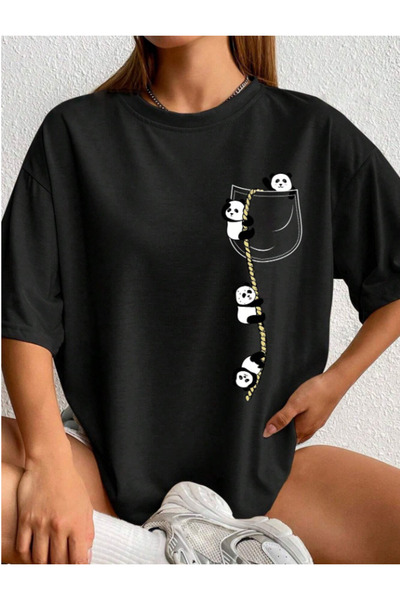 ALCİNOUS ΒΑΜΒΑΚΕΡΟ OVERSIZE T-SHIRT ΜΕ ΛΑΜΨΑΜΕΝΟ ΛΑΙΜΟ ΣΕ ΜΑΥΡΟ ΧΡΩΜΑ