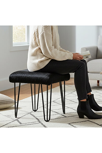 Ratemo Mobilya Siyah Peluş Kumaş Kare Puf – Modern & Şık Tasarım
