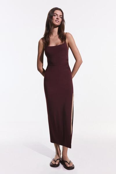 Bershka Büzgülü askılı midi elbise