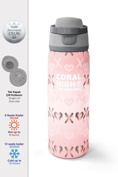 Coral High Pudra Desenli Pipetli ve Direkt İçim Çelik Termos 800 ml 38594
