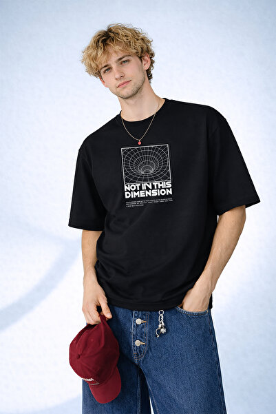 caddekombin Tricou negru pentru bărbați cu imprimeu dimensional Not In This D...