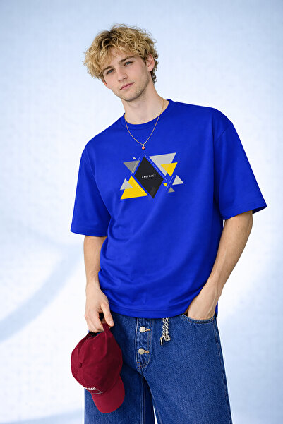 caddekombin Чоловіча футболка з геометричним трикутним дизайном і написом «Ab...