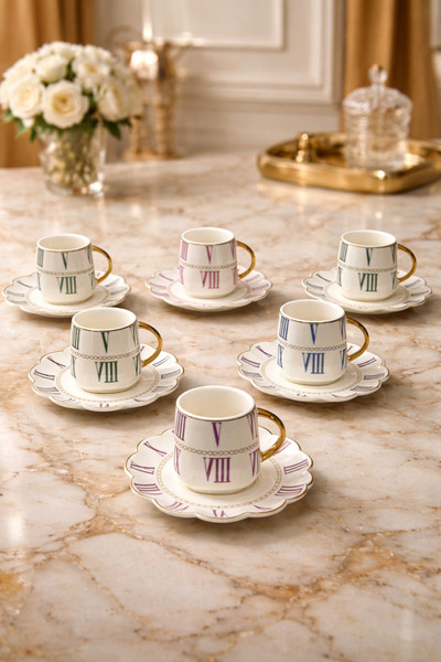YzHome Acar Timeless 6-Person Porcelain Coffee Cup Set 100 ml