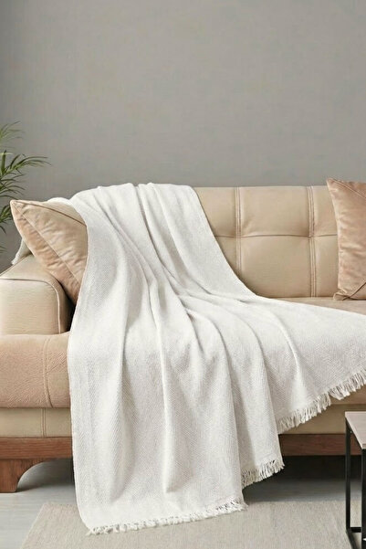 Valmia Home Sofa Cover / Herringbone Patterned Tufted Cotton / Tv Blanket - S...