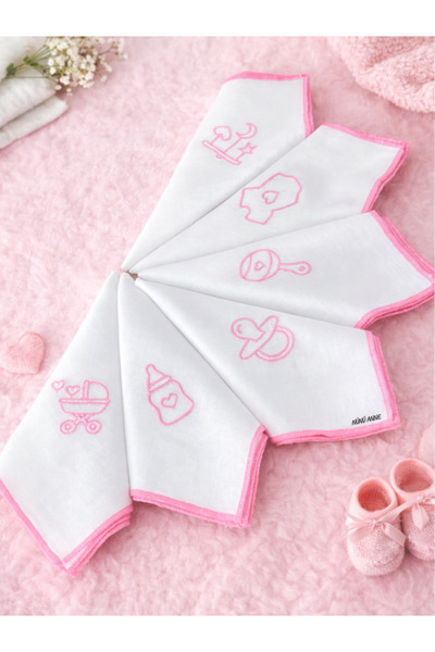 NÜNÜ ANNE , Nakışlı Bebek Ağız Mendili, 6'lı , %100 Pamuklu, Çift Katlı, 30x3...