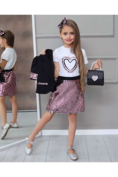 misspepper Elegant girls' sequined four-piece set, made in Turkey