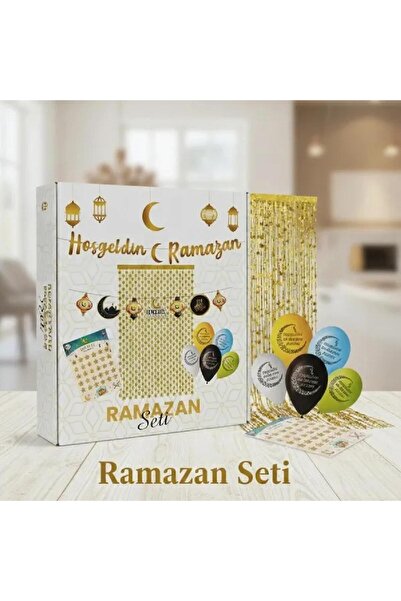 TATLI GÜNLER Ramazan Seti Gold Yıldız Arka Fon Balonlu Hoşgeldin Ramazan Süsl...