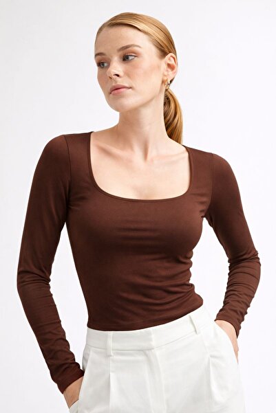 HAKKE U Yaka Uzun Kol Poliamid BLUZ