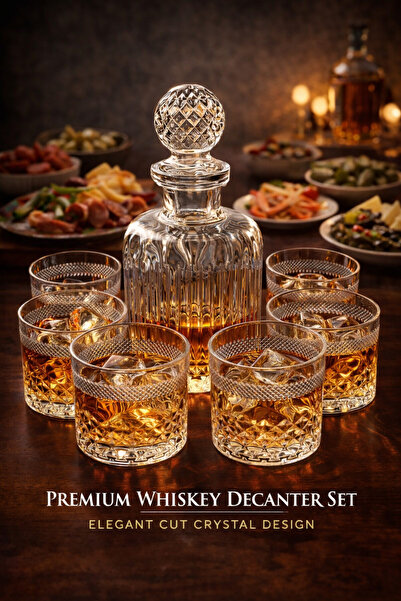 MADAME LUDA Top Segment Whiskey Glass Carafe Decanter Set. (6 Cups+1 Carafer ...