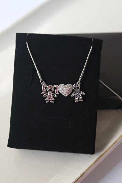 Kudi Oyuncak Kız ve erkek figürlü Gümüş renk Kolye