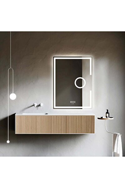 RFAN Oglindă LED 60×80 cm cu lupă cosmetică, senzor de mișcare, reglabilă int...