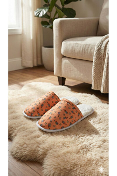 Serena Papuci de casă pentru bărbați, portocalii, cu imprimeu Whiskey – căldu...