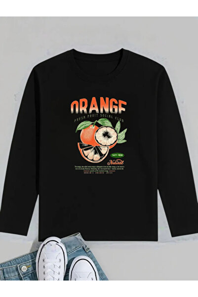 ELNOYA سترة رياضية سوداء عالية الجودة من القطن بنمط رسومي برتقالي